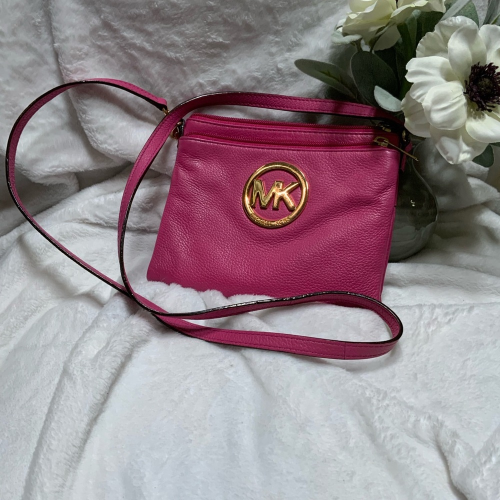 Michael Kors Fuchsia Crossbody Bag with Gold Logo